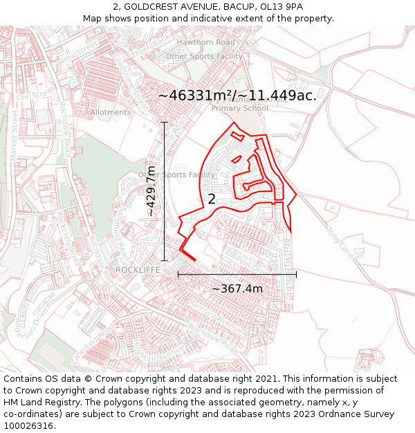 2, GOLDCREST AVENUE, BACUP, OL13 9PA: Plot and title map