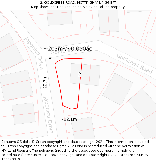 2, GOLDCREST ROAD, NOTTINGHAM, NG6 8PT: Plot and title map