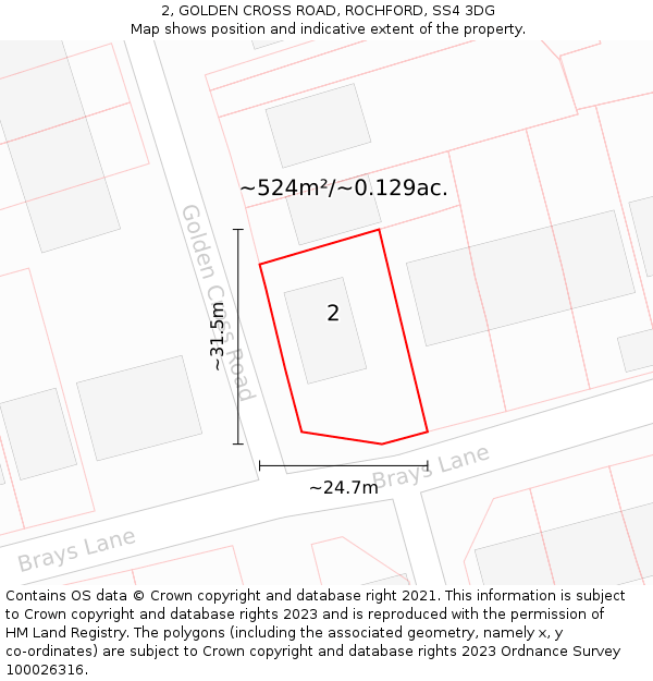 2, GOLDEN CROSS ROAD, ROCHFORD, SS4 3DG: Plot and title map