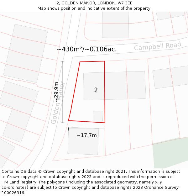 2, GOLDEN MANOR, LONDON, W7 3EE: Plot and title map
