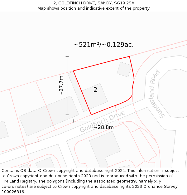 2, GOLDFINCH DRIVE, SANDY, SG19 2SA: Plot and title map