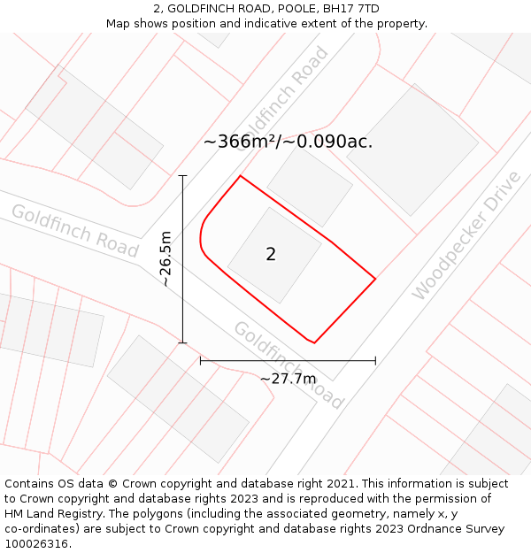 2, GOLDFINCH ROAD, POOLE, BH17 7TD: Plot and title map