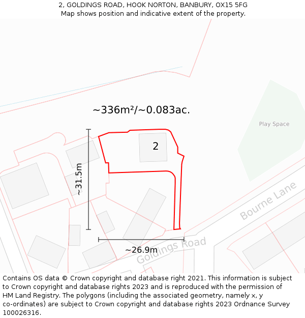 2, GOLDINGS ROAD, HOOK NORTON, BANBURY, OX15 5FG: Plot and title map