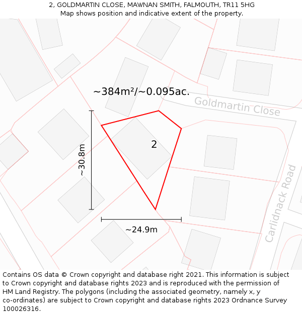 2, GOLDMARTIN CLOSE, MAWNAN SMITH, FALMOUTH, TR11 5HG: Plot and title map