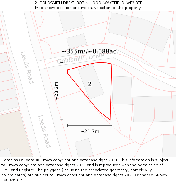 2, GOLDSMITH DRIVE, ROBIN HOOD, WAKEFIELD, WF3 3TF: Plot and title map