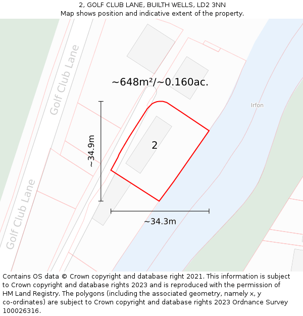 2, GOLF CLUB LANE, BUILTH WELLS, LD2 3NN: Plot and title map