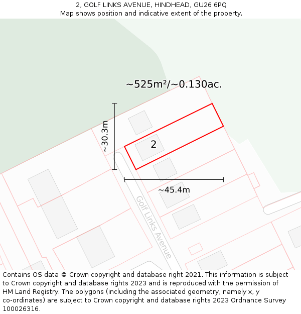 2, GOLF LINKS AVENUE, HINDHEAD, GU26 6PQ: Plot and title map