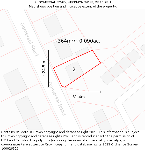 2, GOMERSAL ROAD, HECKMONDWIKE, WF16 9BU: Plot and title map