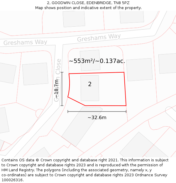 2, GOODWIN CLOSE, EDENBRIDGE, TN8 5PZ: Plot and title map