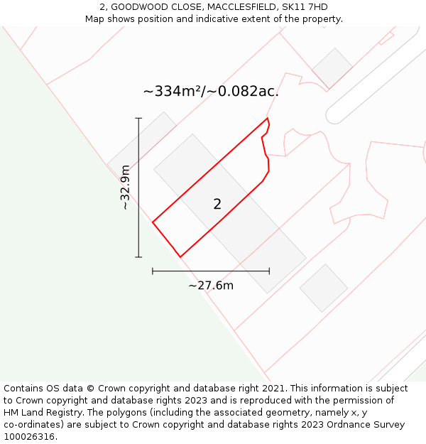 2, GOODWOOD CLOSE, MACCLESFIELD, SK11 7HD: Plot and title map