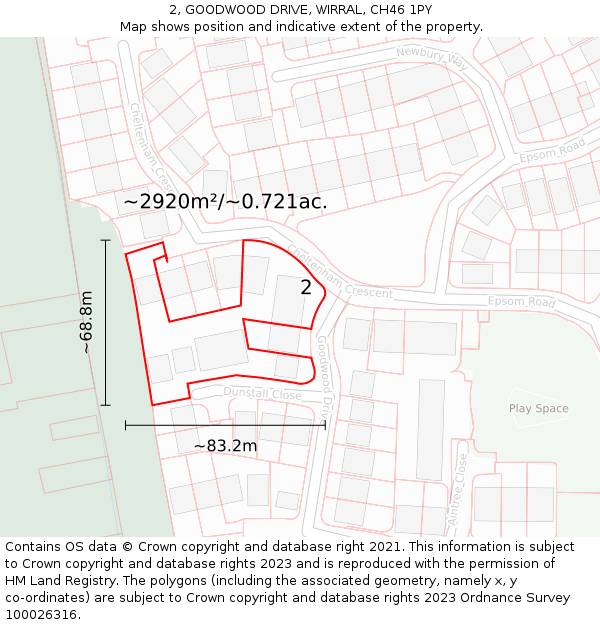 2, GOODWOOD DRIVE, WIRRAL, CH46 1PY: Plot and title map