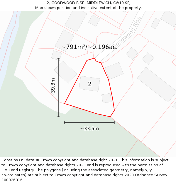 2, GOODWOOD RISE, MIDDLEWICH, CW10 9FJ: Plot and title map