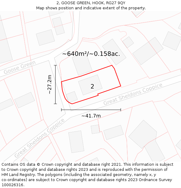 2, GOOSE GREEN, HOOK, RG27 9QY: Plot and title map