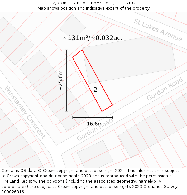 2, GORDON ROAD, RAMSGATE, CT11 7HU: Plot and title map