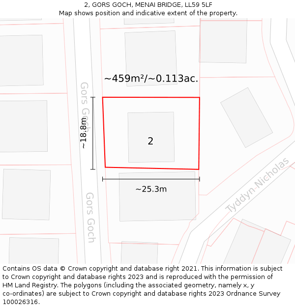 2, GORS GOCH, MENAI BRIDGE, LL59 5LF: Plot and title map