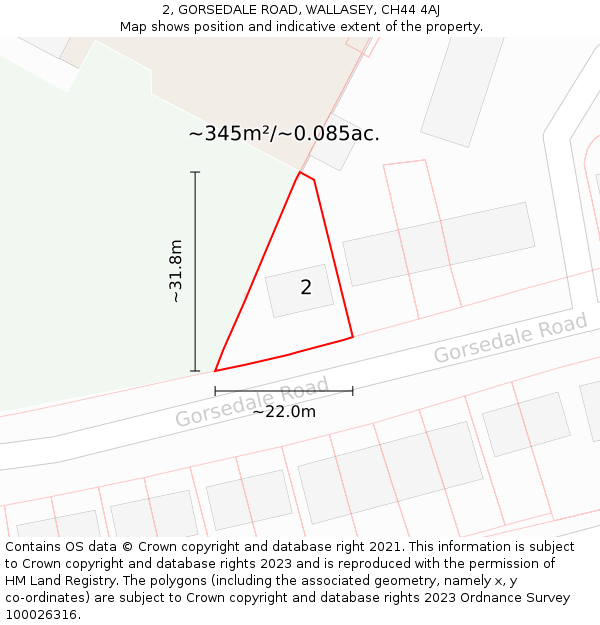 2, GORSEDALE ROAD, WALLASEY, CH44 4AJ: Plot and title map