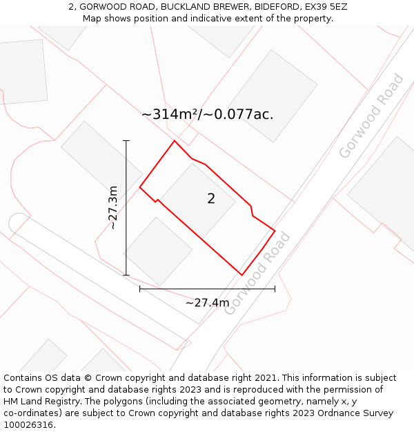 2, GORWOOD ROAD, BUCKLAND BREWER, BIDEFORD, EX39 5EZ: Plot and title map