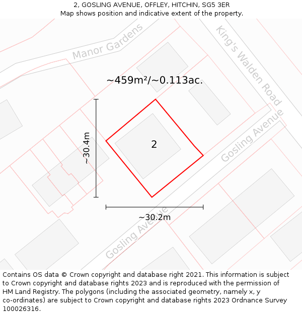 2, GOSLING AVENUE, OFFLEY, HITCHIN, SG5 3ER: Plot and title map