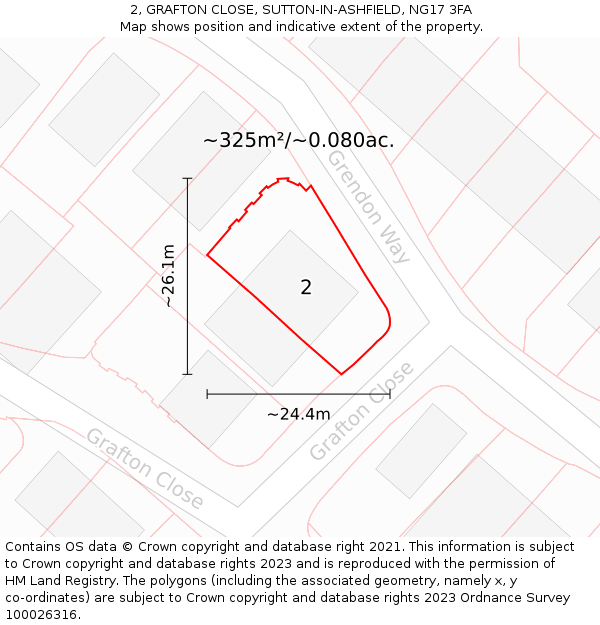 2, GRAFTON CLOSE, SUTTON-IN-ASHFIELD, NG17 3FA: Plot and title map