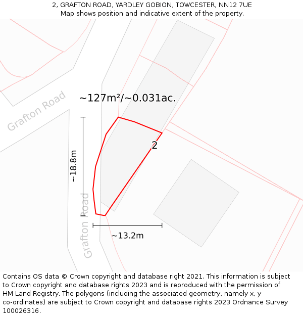 2, GRAFTON ROAD, YARDLEY GOBION, TOWCESTER, NN12 7UE: Plot and title map