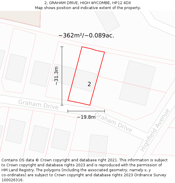 2, GRAHAM DRIVE, HIGH WYCOMBE, HP12 4DX: Plot and title map
