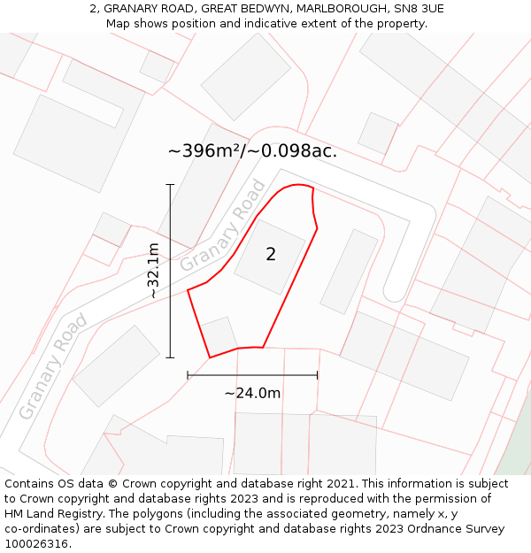 2, GRANARY ROAD, GREAT BEDWYN, MARLBOROUGH, SN8 3UE: Plot and title map