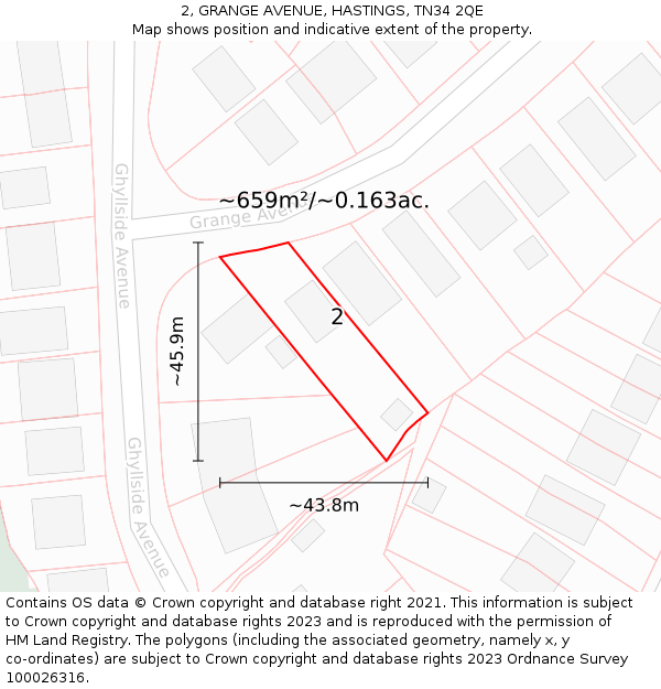 2, GRANGE AVENUE, HASTINGS, TN34 2QE: Plot and title map