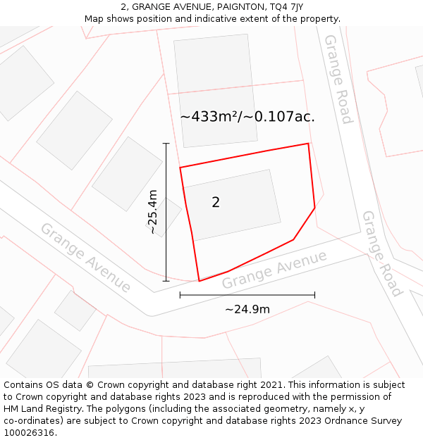 2, GRANGE AVENUE, PAIGNTON, TQ4 7JY: Plot and title map
