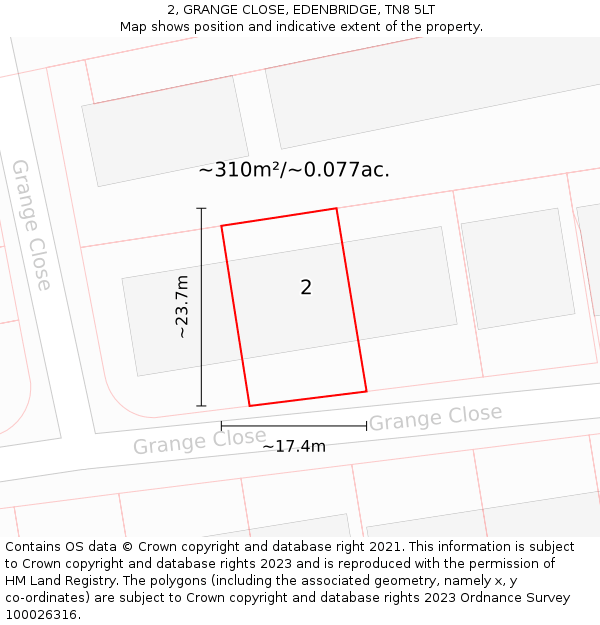 2, GRANGE CLOSE, EDENBRIDGE, TN8 5LT: Plot and title map