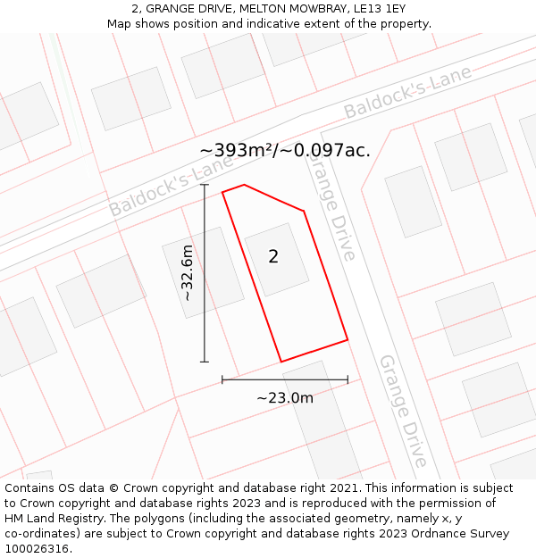 2, GRANGE DRIVE, MELTON MOWBRAY, LE13 1EY: Plot and title map