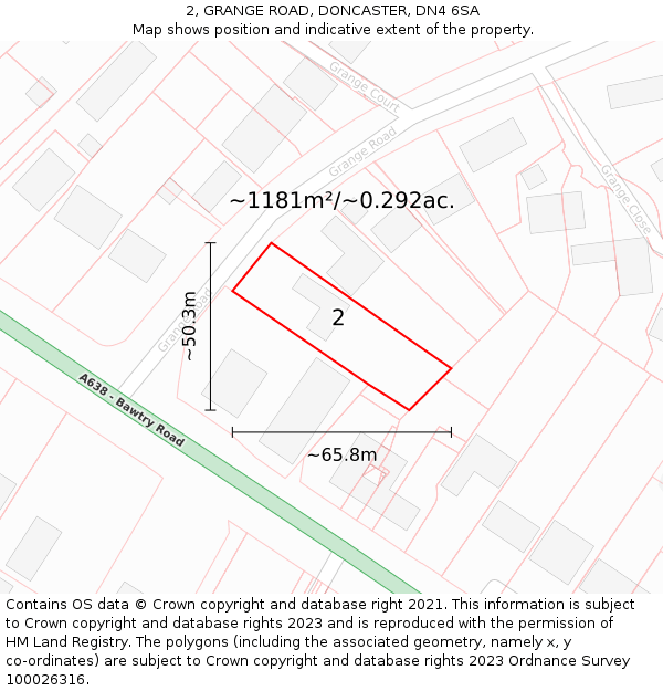 2, GRANGE ROAD, DONCASTER, DN4 6SA: Plot and title map