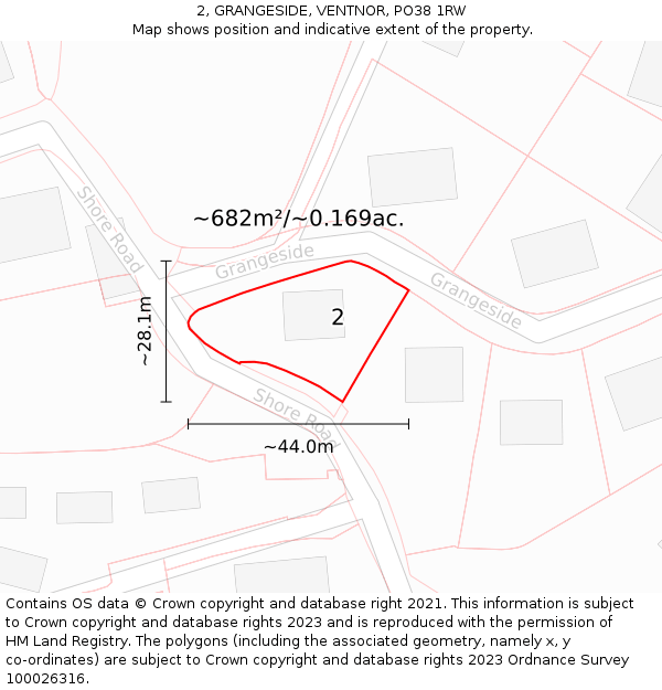 2, GRANGESIDE, VENTNOR, PO38 1RW: Plot and title map
