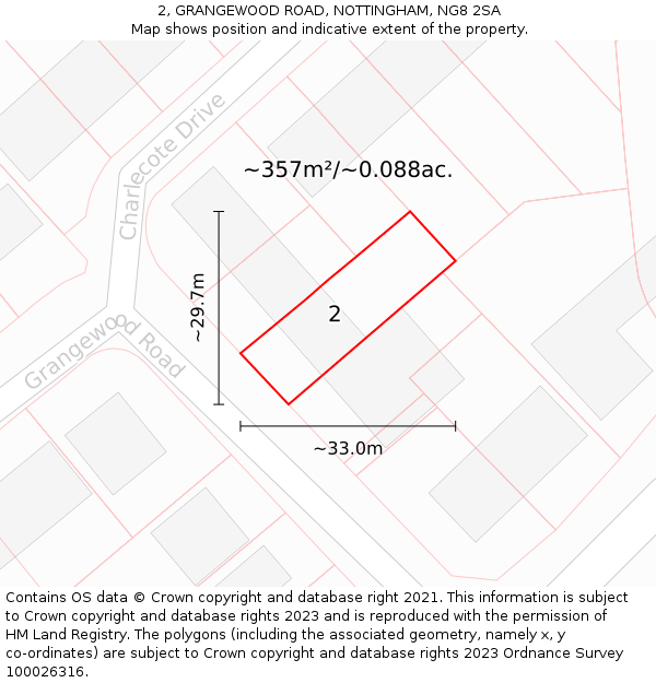 2, GRANGEWOOD ROAD, NOTTINGHAM, NG8 2SA: Plot and title map