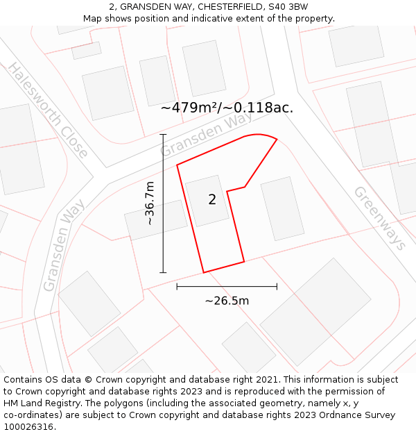 2, GRANSDEN WAY, CHESTERFIELD, S40 3BW: Plot and title map