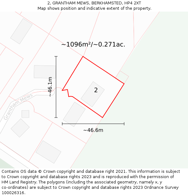 2, GRANTHAM MEWS, BERKHAMSTED, HP4 2XT: Plot and title map