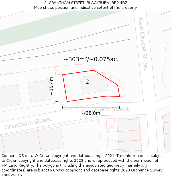 2, GRANTHAM STREET, BLACKBURN, BB2 4BZ: Plot and title map