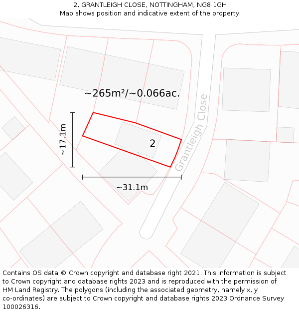 2, GRANTLEIGH CLOSE, NOTTINGHAM, NG8 1GH: Plot and title map