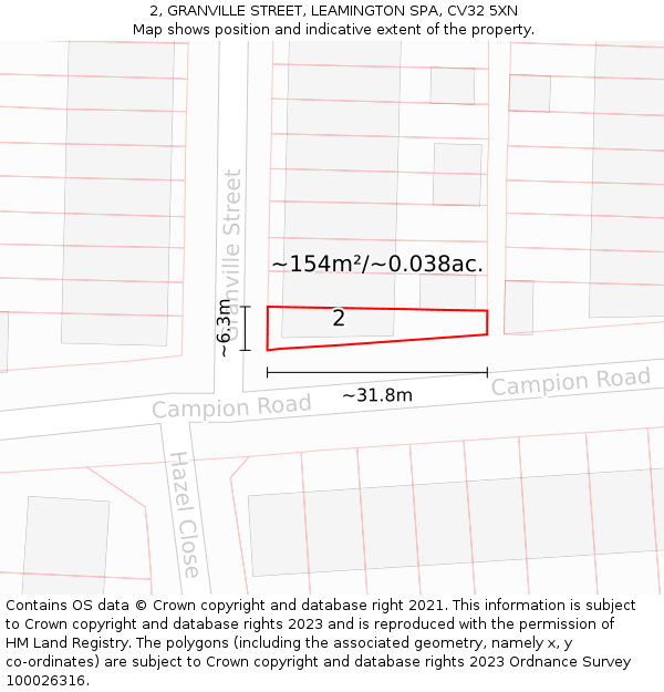 2, GRANVILLE STREET, LEAMINGTON SPA, CV32 5XN: Plot and title map