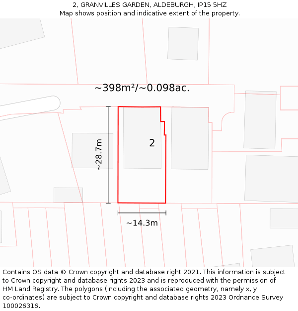 2, GRANVILLES GARDEN, ALDEBURGH, IP15 5HZ: Plot and title map
