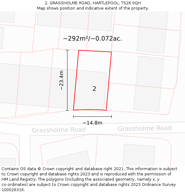 2, GRASSHOLME ROAD, HARTLEPOOL, TS26 0QH: Plot and title map