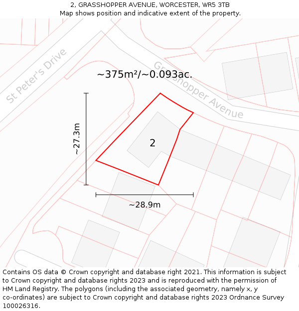 2, GRASSHOPPER AVENUE, WORCESTER, WR5 3TB: Plot and title map