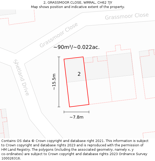 2, GRASSMOOR CLOSE, WIRRAL, CH62 7JY: Plot and title map
