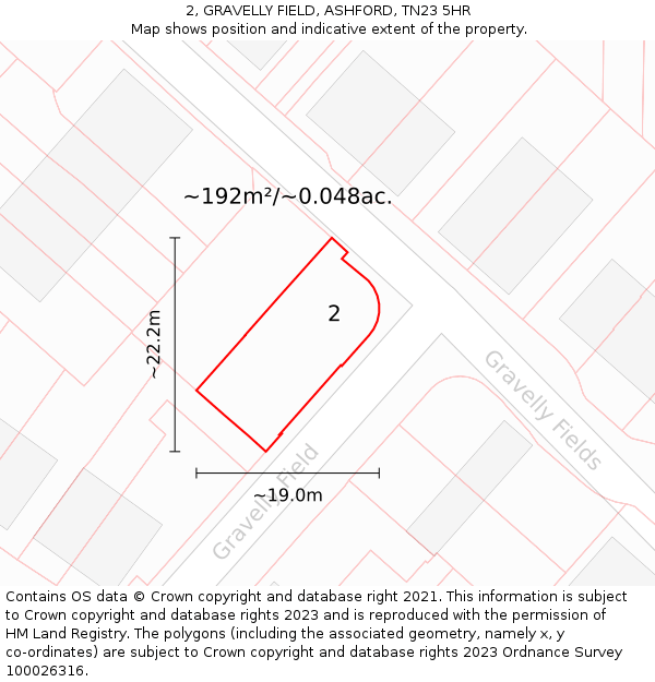 2, GRAVELLY FIELD, ASHFORD, TN23 5HR: Plot and title map