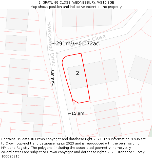 2, GRAYLING CLOSE, WEDNESBURY, WS10 8GE: Plot and title map