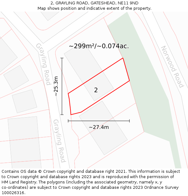 2, GRAYLING ROAD, GATESHEAD, NE11 9ND: Plot and title map