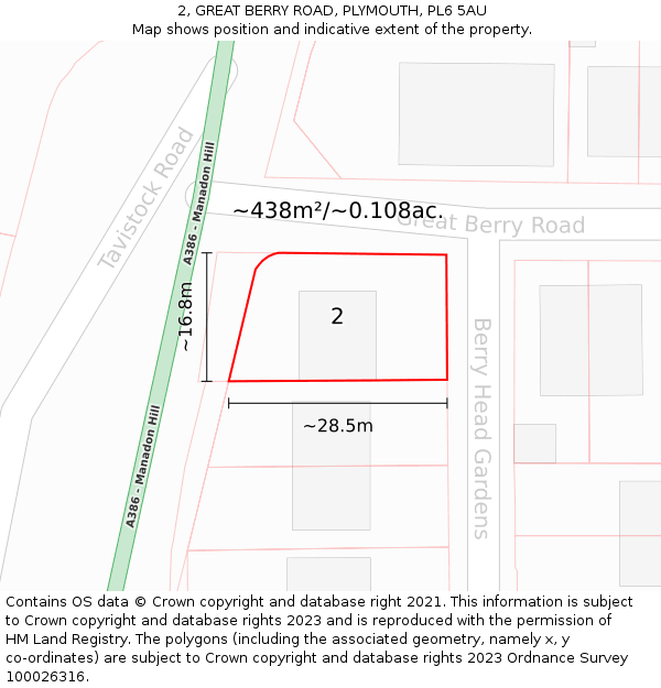 2, GREAT BERRY ROAD, PLYMOUTH, PL6 5AU: Plot and title map