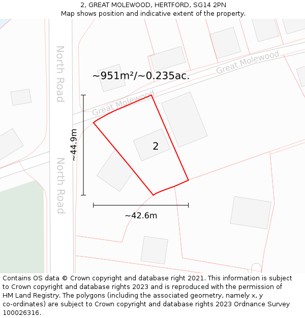 2, GREAT MOLEWOOD, HERTFORD, SG14 2PN: Plot and title map