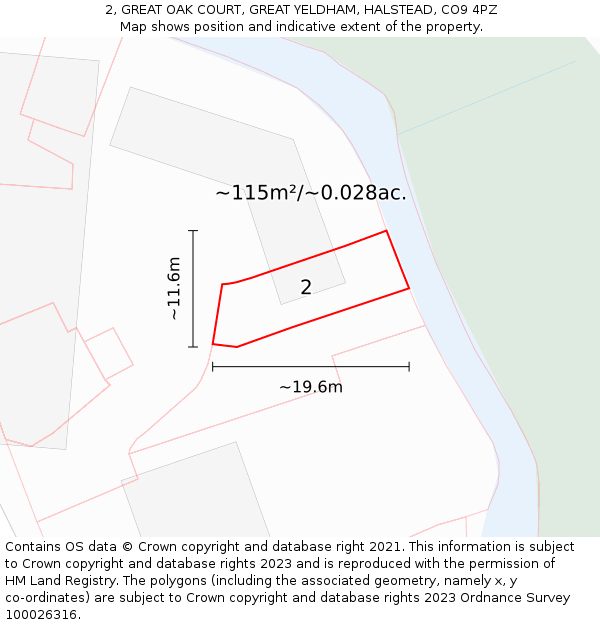 2, GREAT OAK COURT, GREAT YELDHAM, HALSTEAD, CO9 4PZ: Plot and title map