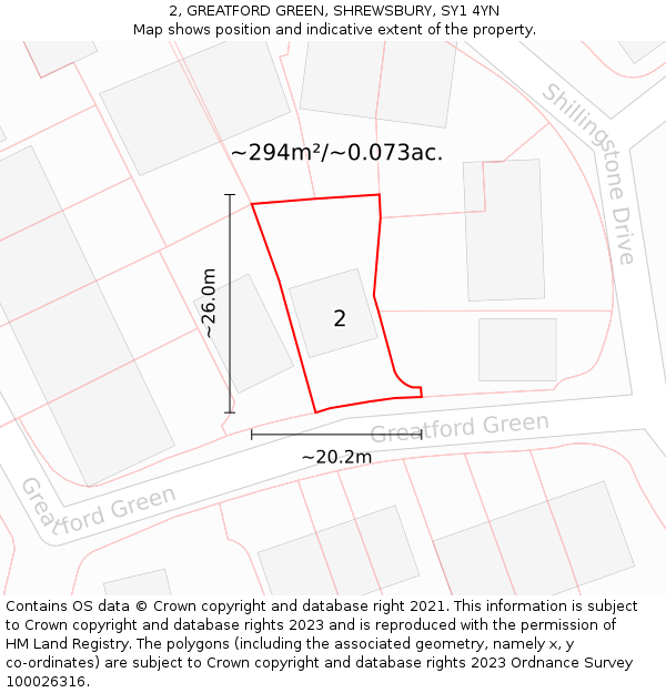 2, GREATFORD GREEN, SHREWSBURY, SY1 4YN: Plot and title map