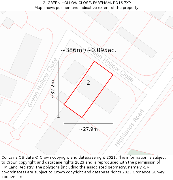 2, GREEN HOLLOW CLOSE, FAREHAM, PO16 7XP: Plot and title map